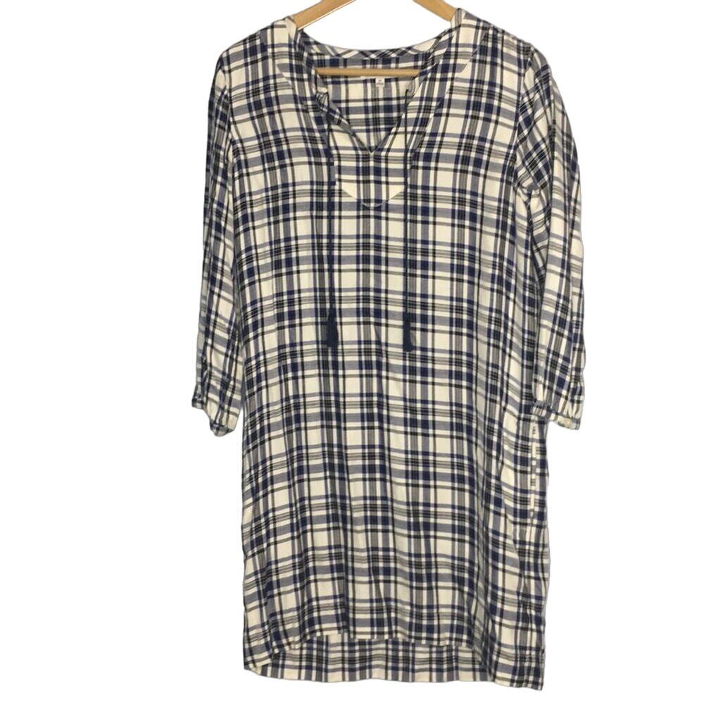Madewell long sleeve plaid V neck casual T-shirt dress sz  XS